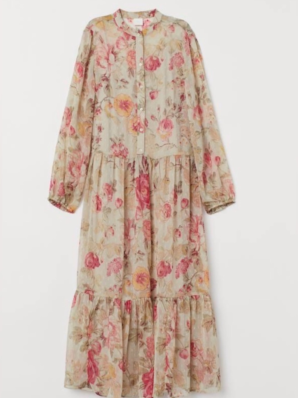 H&M Cream Maxi Dress with Pink Floral Print